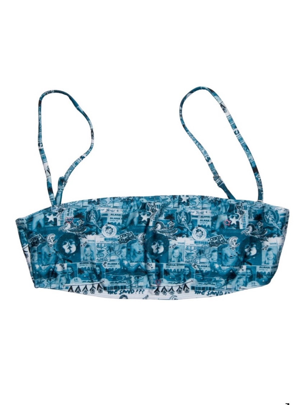 Frankie's Bikinis Teal Photo-Collage Bandeau Bikini Top